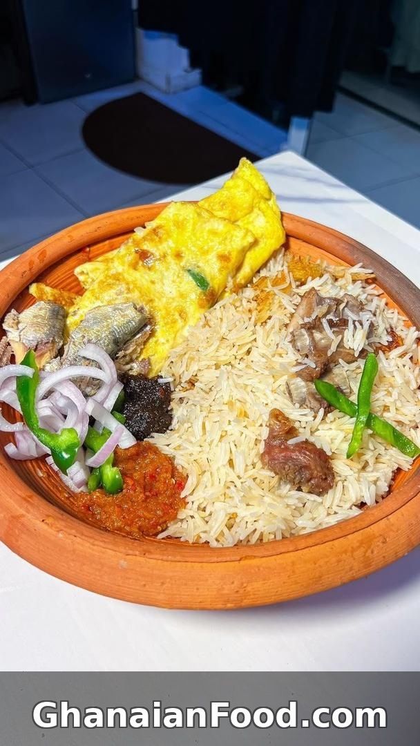 Angwamo (Ghanaian Oil Rice) with Omelette, Sardines & Shito — authentic Ghanaian recipe